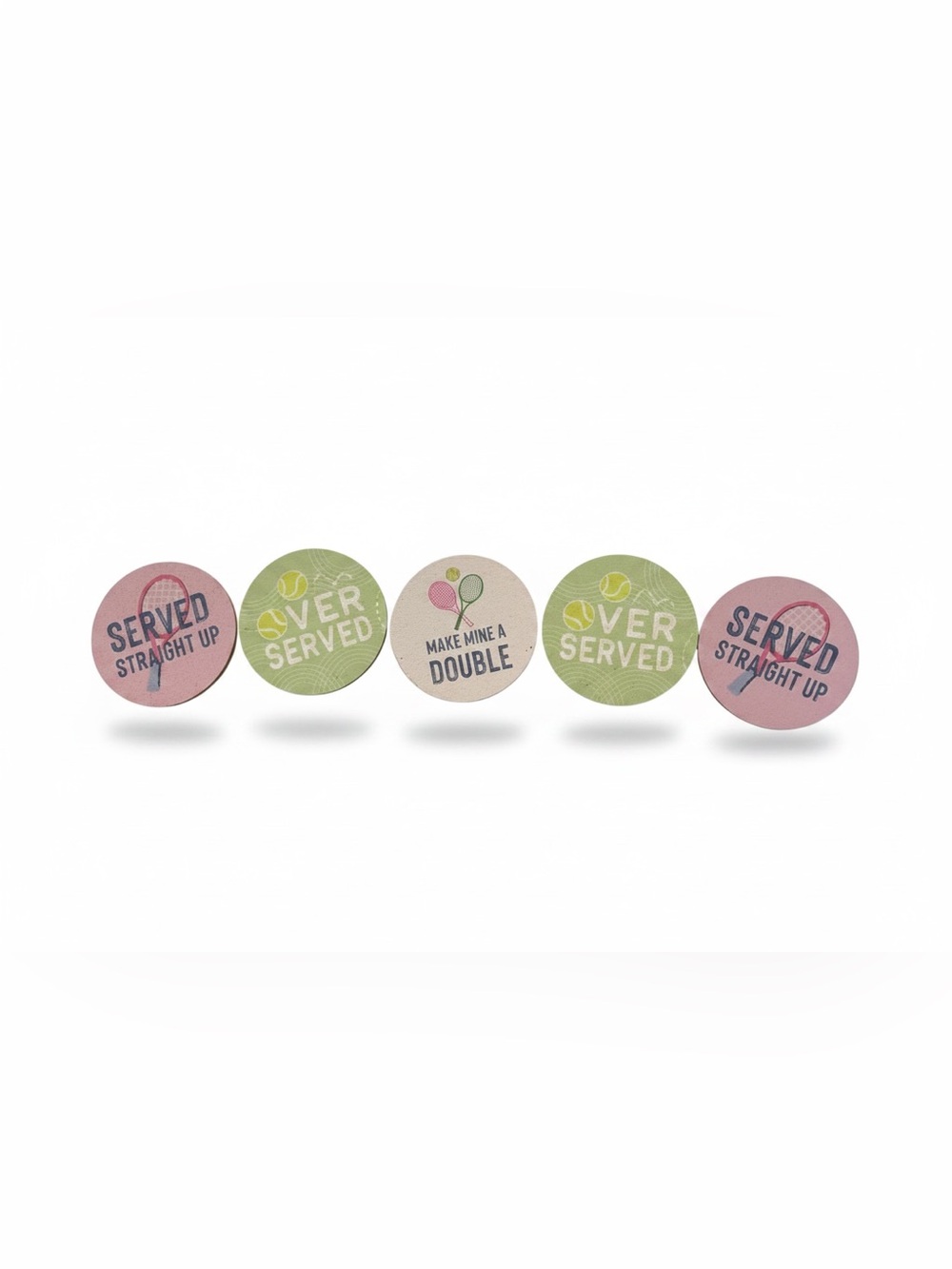 Mud Pie Tennis Pickleball Party Drink Bar Cork Coasters Pink & Green Set of Five